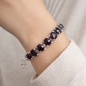 Garnet cushion checkerboard bracelet in Sterling Silver