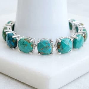 Mojave Turquoise cushion checkerboard bracelet in Sterling Silver