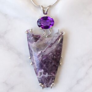 <b><font color="navy">Amethyst Dreamfall</font></B><br Lepidolite and Amethyst