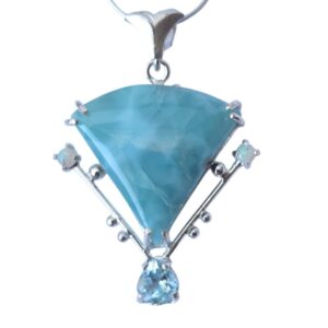 <b><font color="navy">Aqua Tranquility</font></B> <br> Larimar, Aquamarine, and Opal necklace