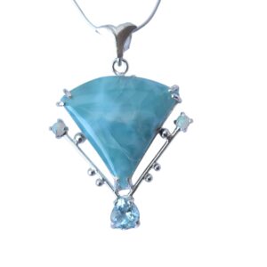 <b><font color="navy">Aqua Tranquility</font></B> <br> Larimar, Aquamarine, and Opal necklace