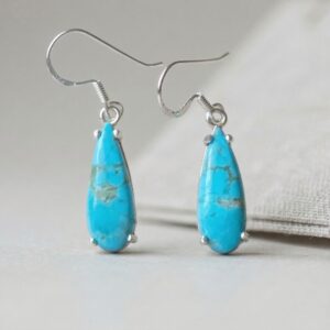 Mojave Turquoise Dangle Earrings • Sterling Silver or Gold • 22x8mm Long Drop Earrings • Handmade Statement Turquoise Jewelry